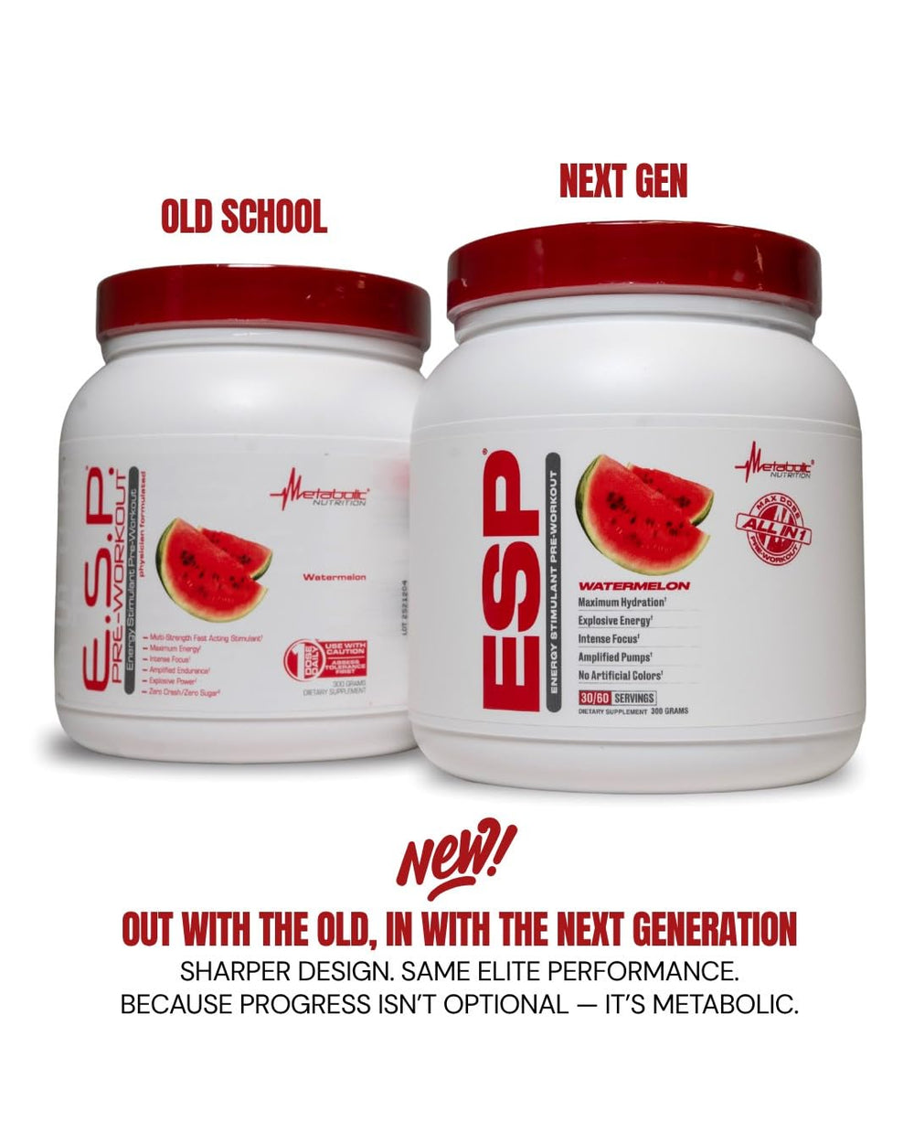 Metabolic Nutrition ESP fruit punch label close-up highlighting a fast-acting stimulant.