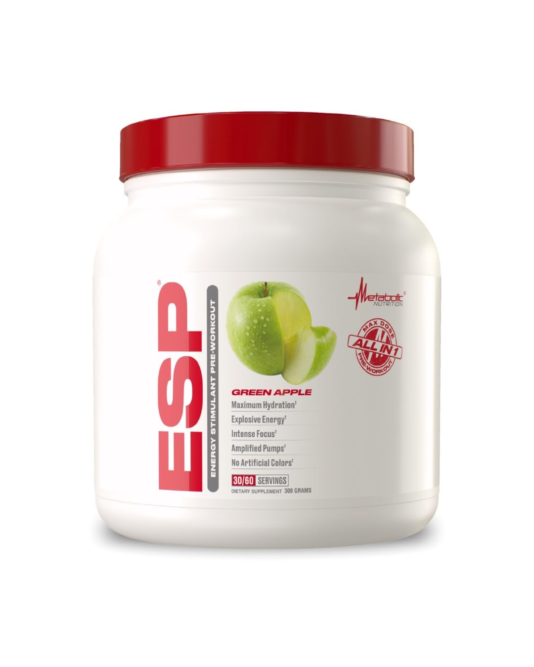 Metabolic Nutrition ESP Green Apple bottle boosts clean energy for focused workouts