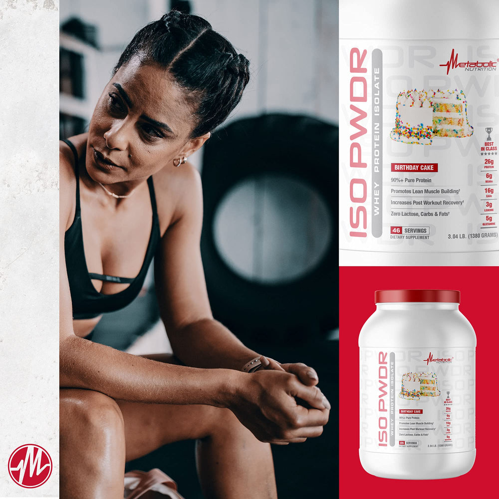 Metabolic Nutrition ISO PWDR Birthday Cake shaker for smooth post-workout shakes.