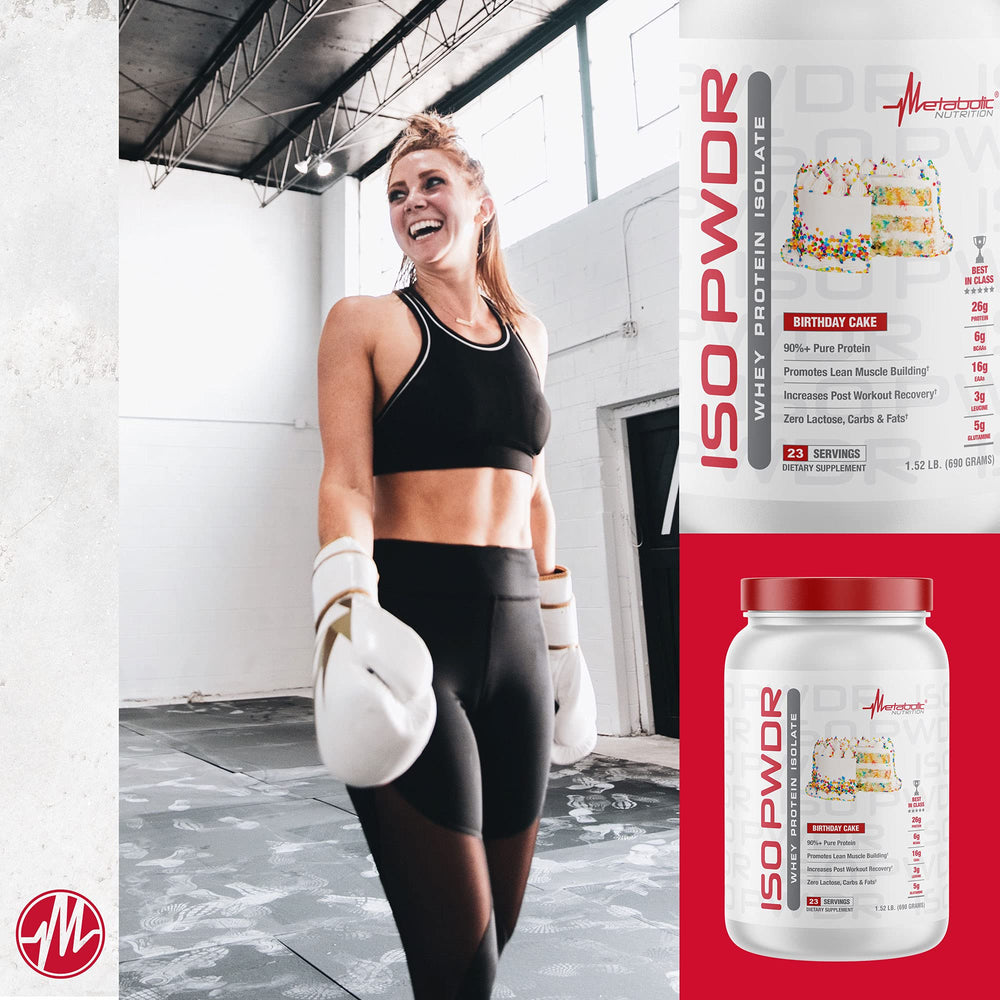 Close-up of Metabolic Nutrition ISO PWDR powder texture for quick mixes.