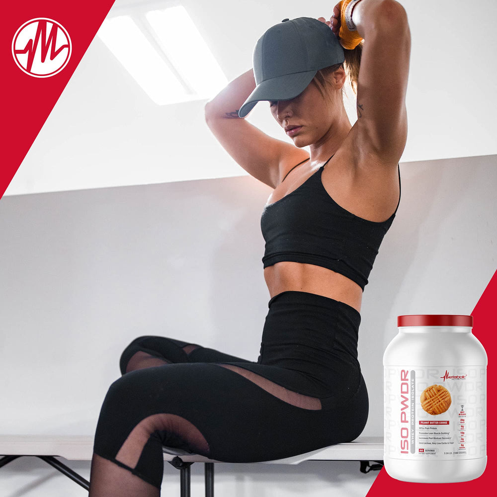 Metabolic Nutrition ISO PWDR Peanut Butter Cookie label showcases keto-friendly, low-carb profile.