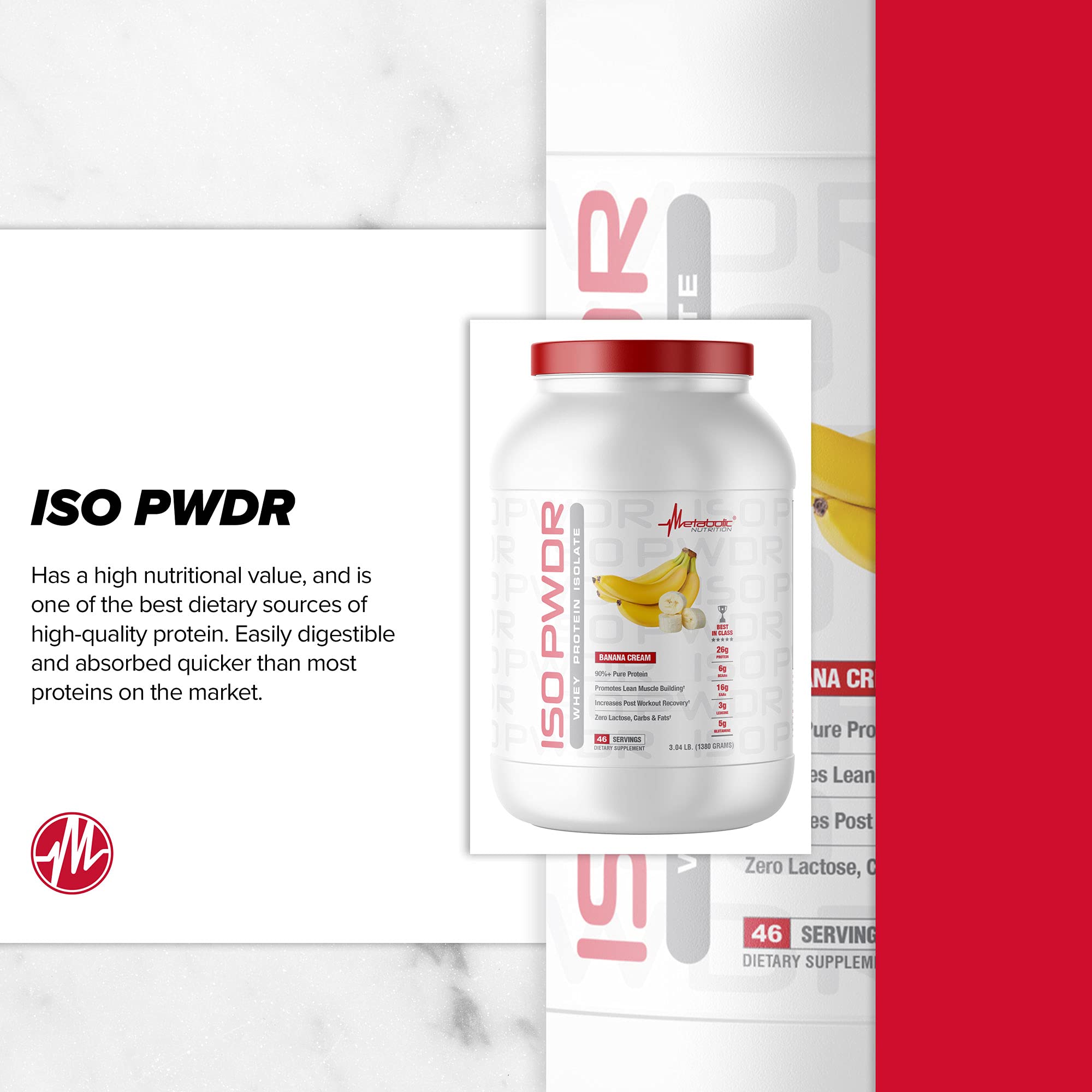 Metabolic Nutrition ISO PWDR Peanut Butter Cookie shaker shows convenient mix after gym sessions.