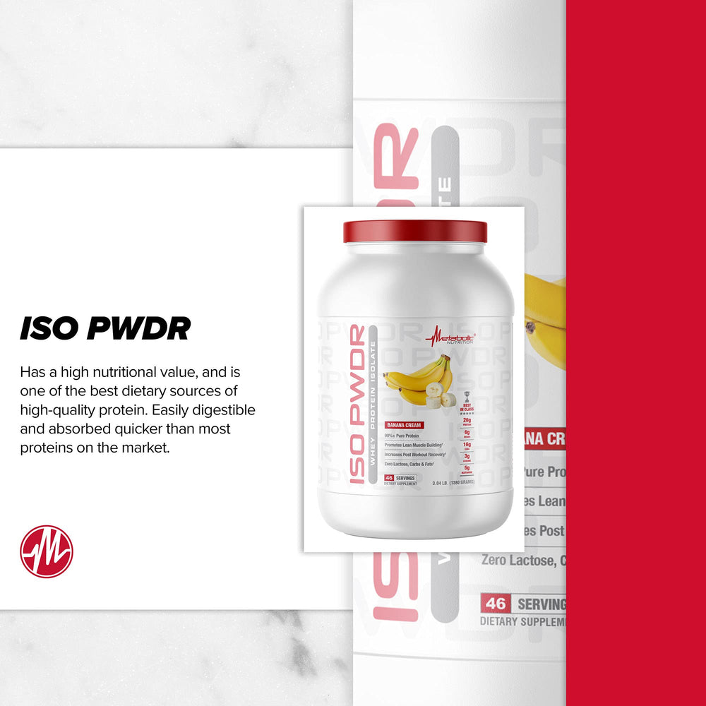 Metabolic Nutrition ISO PWDR Peanut Butter Cookie shaker shows convenient mix after gym sessions.