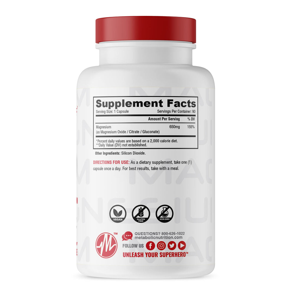 Metabolic Nutrition Magnesium capsules ready for daily energy and muscle support