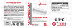 Close-up of Metabolic Nutrition Magnesium label emphasizing non-GMO and gluten-free