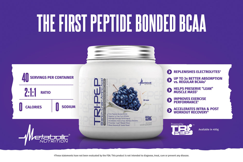 Close-up of TRIPEP powder texture with zero-sugar formula for clean fueling.