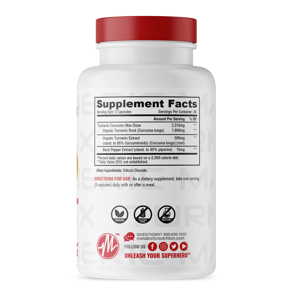 Metabolic Nutrition turmeric bottle ready for daily wellness routines and vegan capsules.