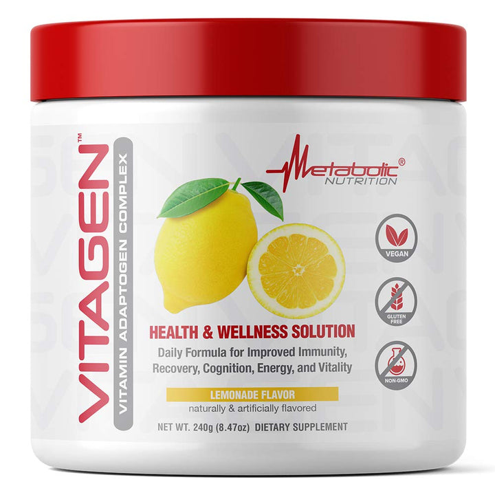 Metabolic Nutrition Vitagen bottle front for daily wellness with vitamin adaptogens.
