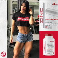 Metabolic Nutrition zinc 75mg label detail emphasizes zinc oxide ingredient and transparency.
