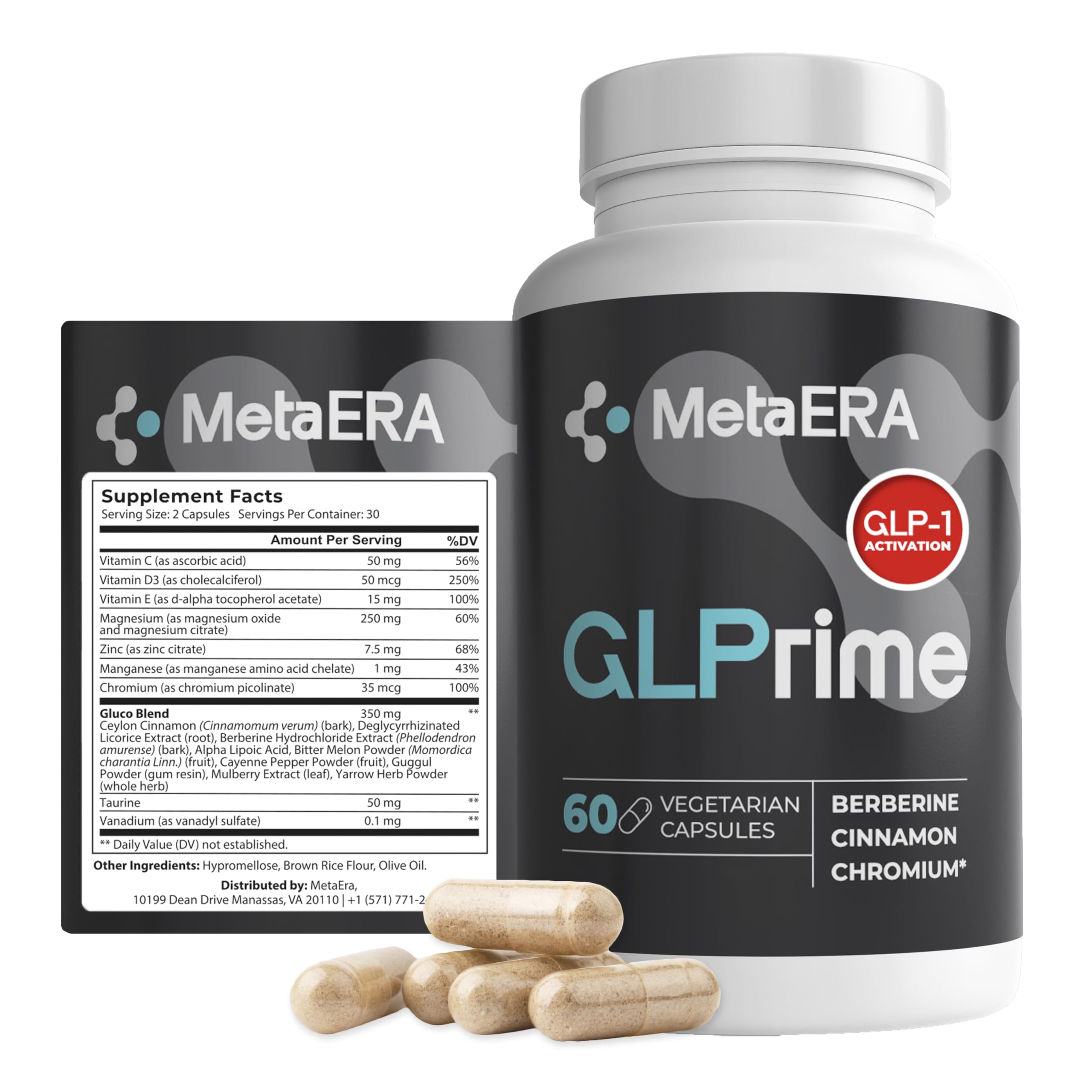 METAERA GLPrime bottle front showcases berberine blend for daily balance.
