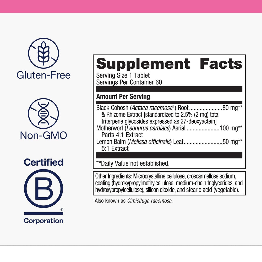 Capsules of Metagenics Black Cohosh Plus support menopause comfort and daily wellness