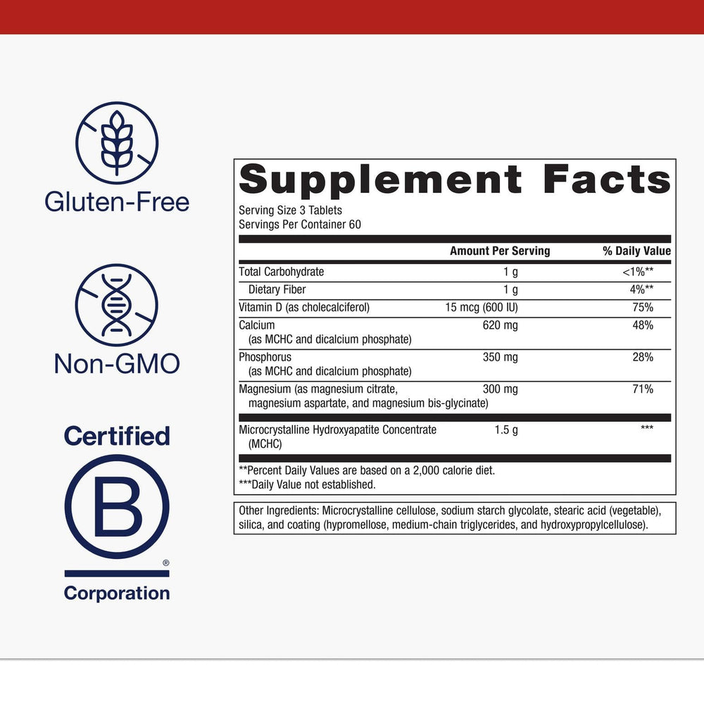Metagenics Bone Builder capsules pack emphasizing gluten-free and non-GMO formulation.