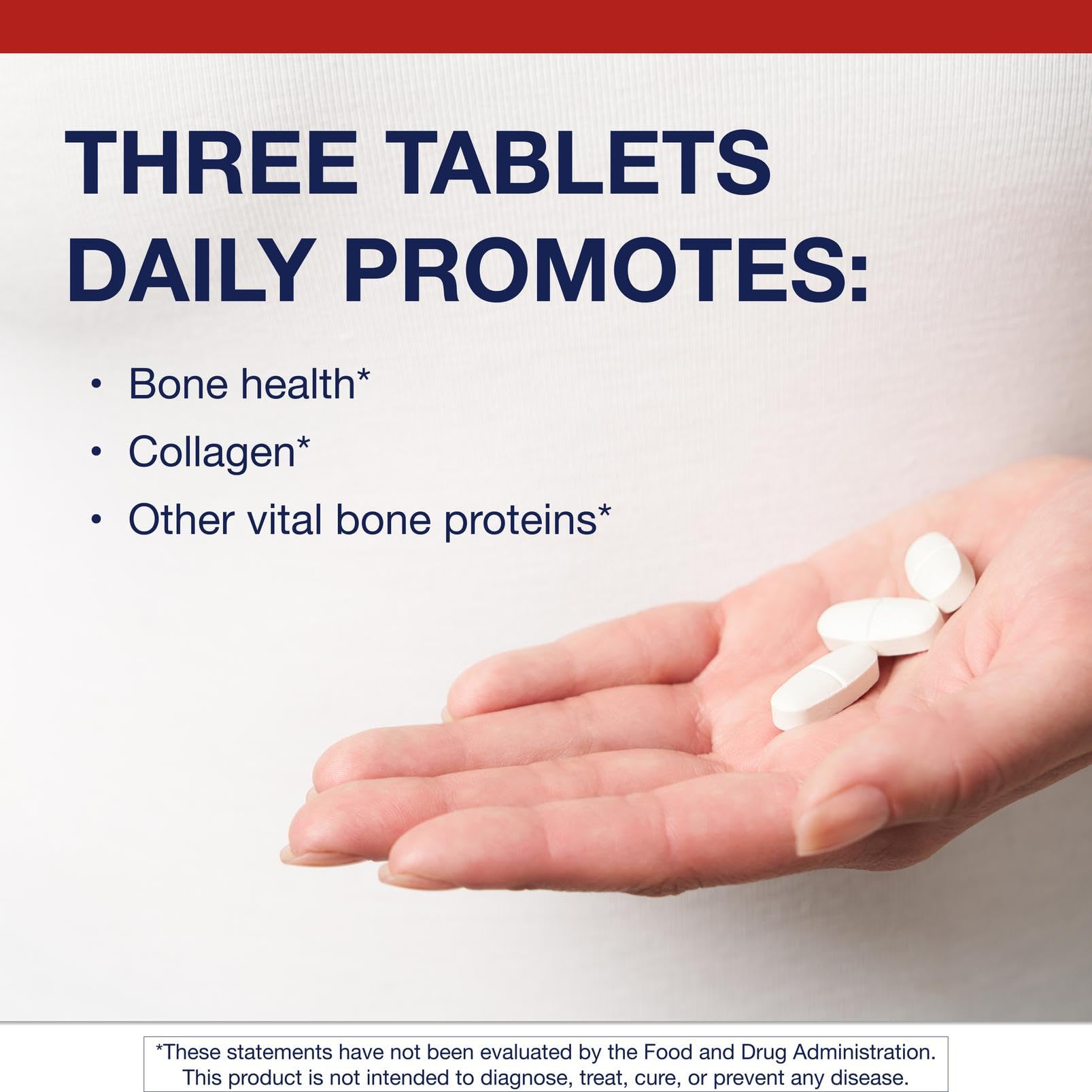 Metagenics Bone Builder Extra Strength tablets serving image emphasizing calcium per serving.