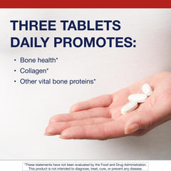 Metagenics Bone Builder Extra Strength tablets serving image emphasizing calcium per serving.