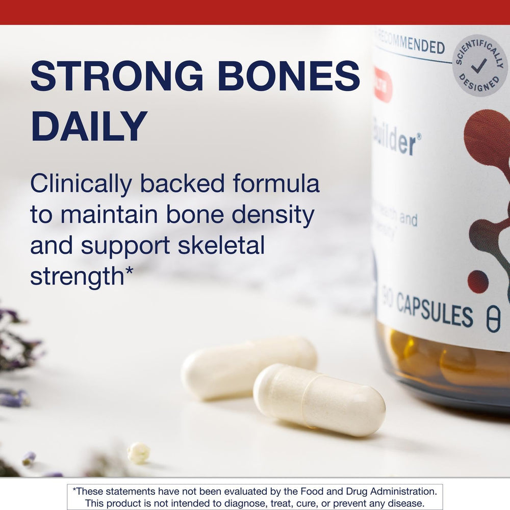 Metagenics Bone Builder Plus calcium and phosphorus visual suggests mineral balance for bones.