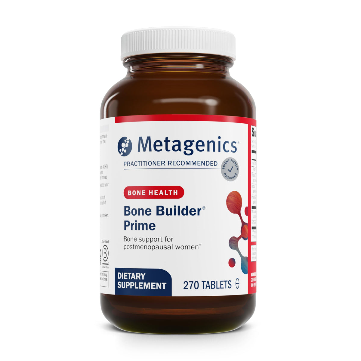 Metagenics Bone Builder Prime bottle front with tablets for bone support