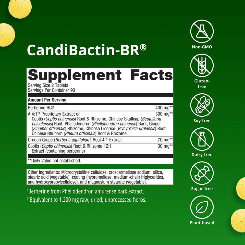 Envase sin gluten y vegetariano de Metagenics CandiBactin-BR.