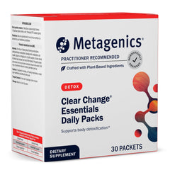 Metagenics Clear Change Daily Essentials bottle promoting daily detox and gut balance