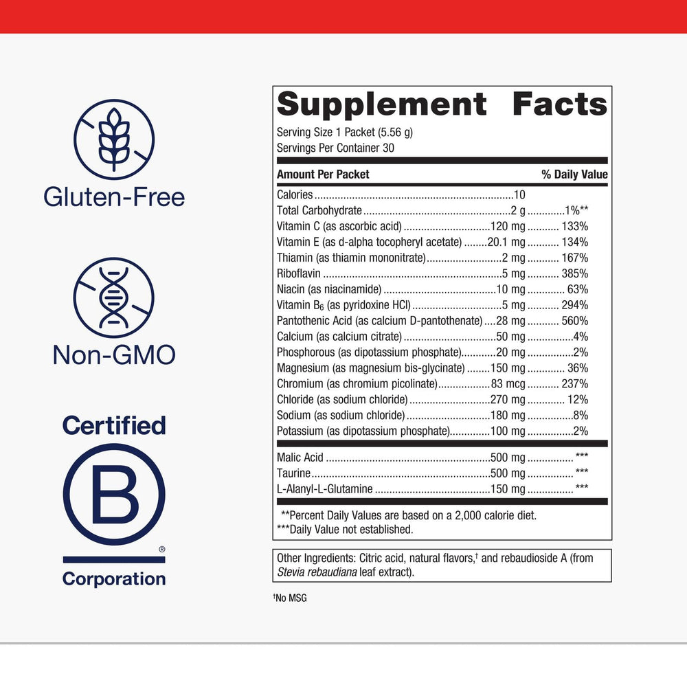 Close-up of Metagenics Endura lemonade packet highlighting electrolyte balance and recovery potential