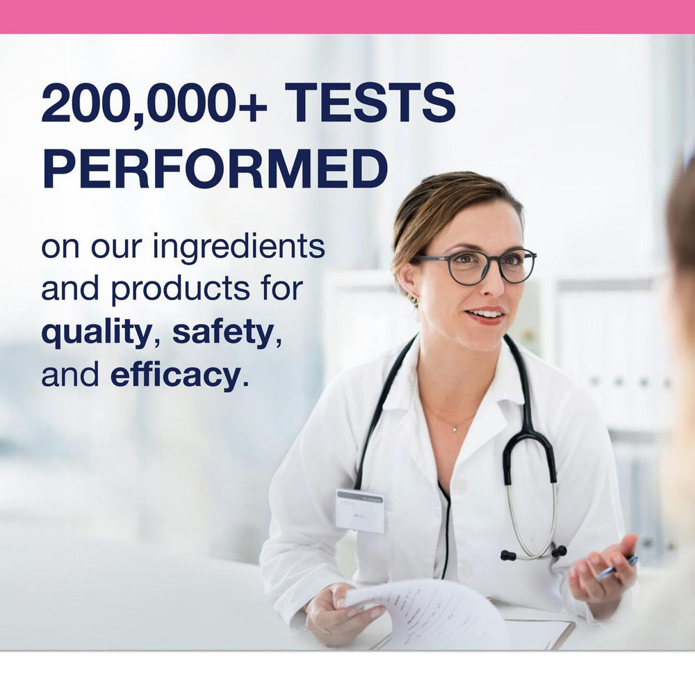 Professional third party testing label on EstroFactors packaging signaling tested purity and potency