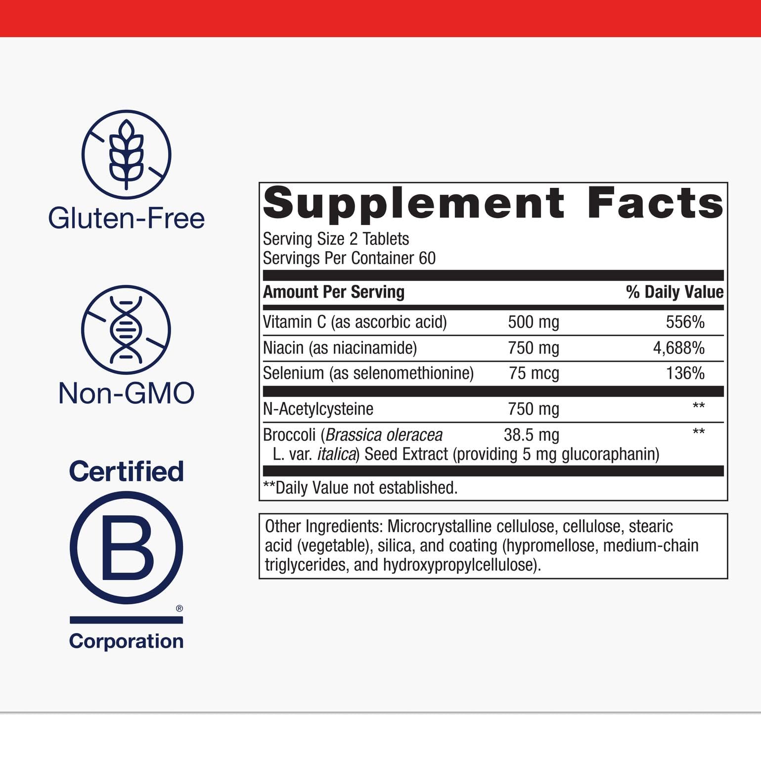 Metagenics GlutaClear bottle label closeup highlighting core antioxidant ingredients