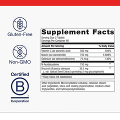 Metagenics GlutaClear bottle label closeup highlighting core antioxidant ingredients