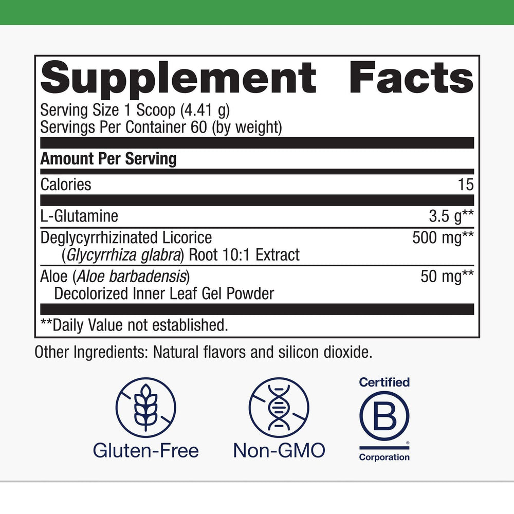 Metagenics Glutagenics glutamine powder scoop demonstrates convenient daily digestive support