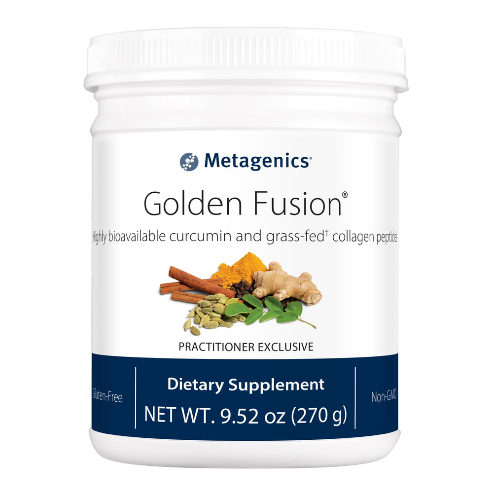 Metagenics Golden Fusion bottle front view for potential joint support.