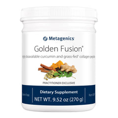 Metagenics Golden Fusion bottle front view for potential joint support.