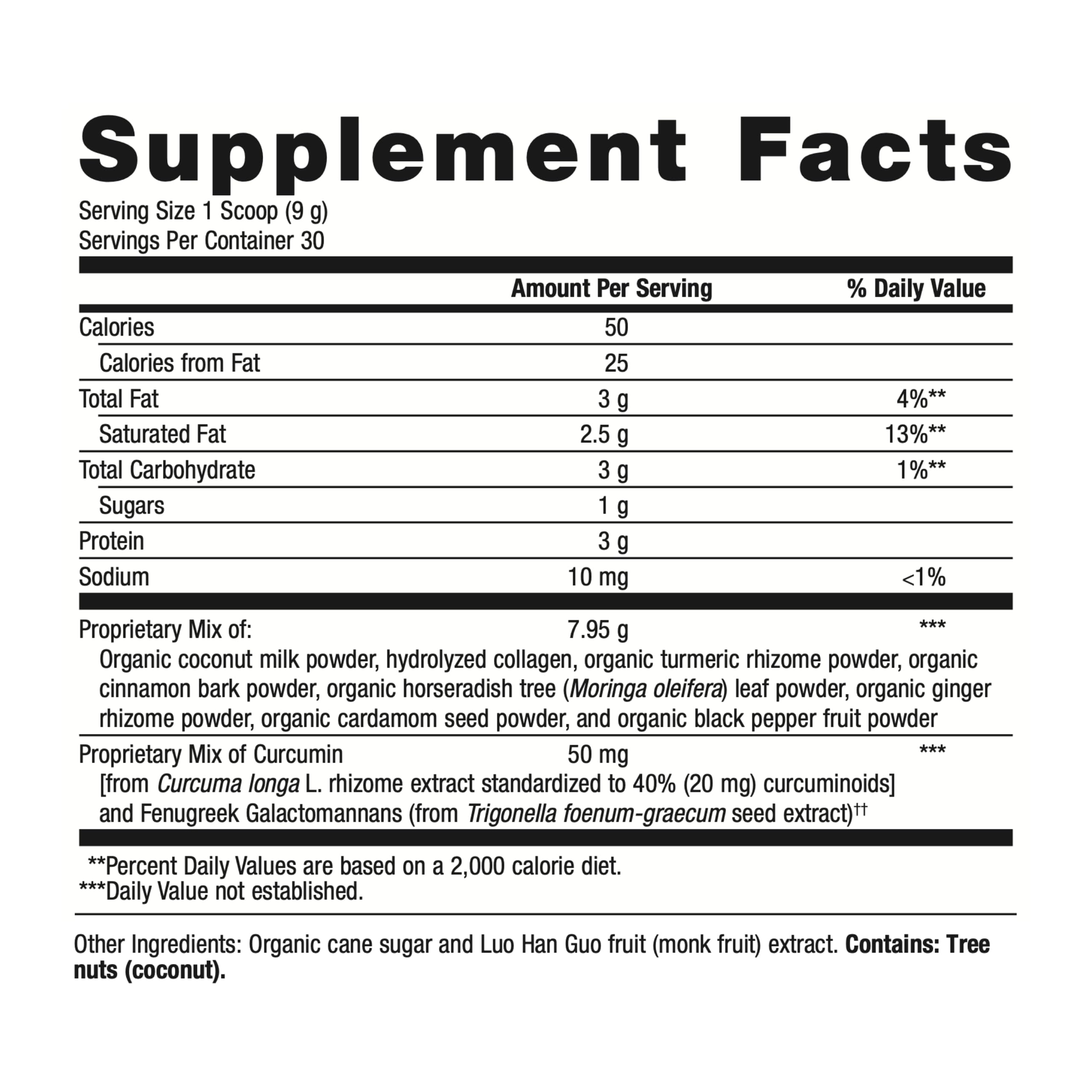 Metagenics curcumin powder scoop showing a 9 g serving.