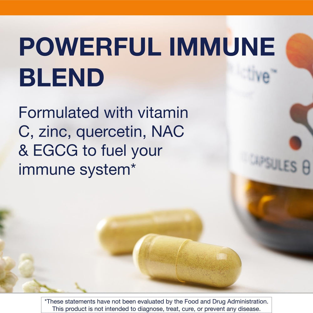 Metagenics Immune Active box packaging showing Non-GMO and gluten-free claim