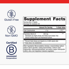 Close-up view of Metagenics Insulin Guard tablets highlighting plant-based modulators