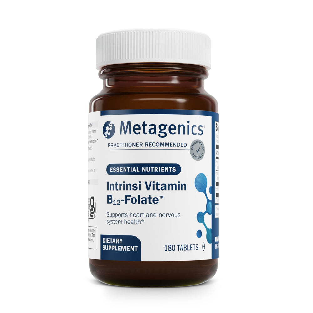 Metagenics Intrinsi B12-Folate tablets in bottle for daily energy support.