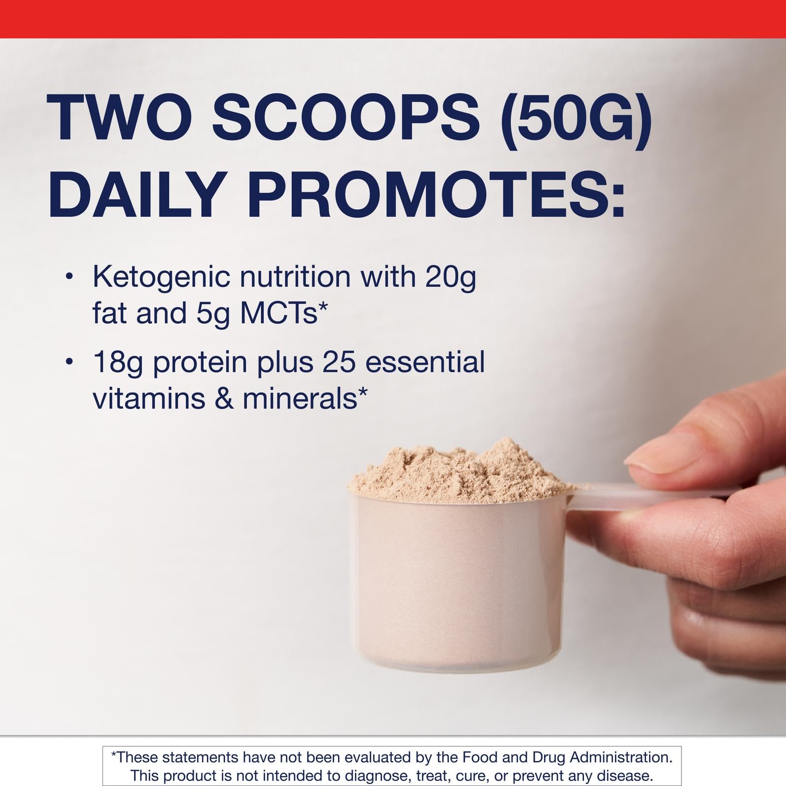 Ingredient label highlights MCTs, iron, biotin, and calcium for daily nutrition