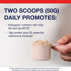 Ingredient label highlights MCTs, iron, biotin, and calcium for daily nutrition