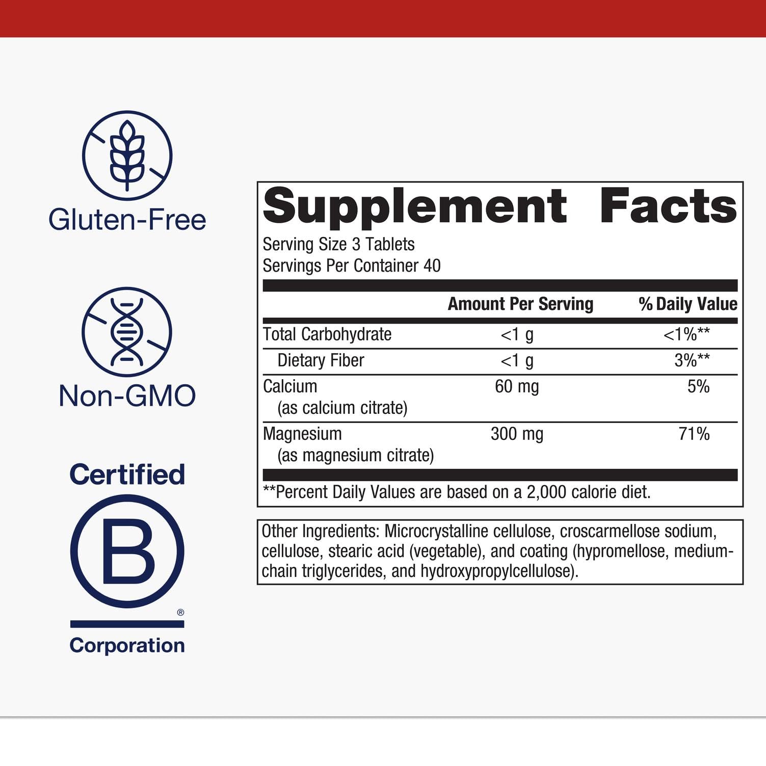 Metagenics Magnesium Citrate bottle label highlights chelated minerals for absorption
