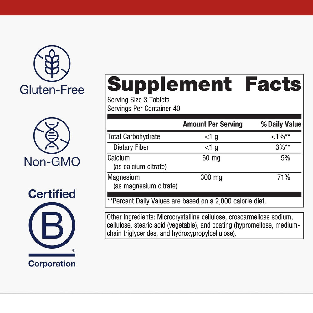 Metagenics Magnesium Citrate bottle label highlights chelated minerals for absorption