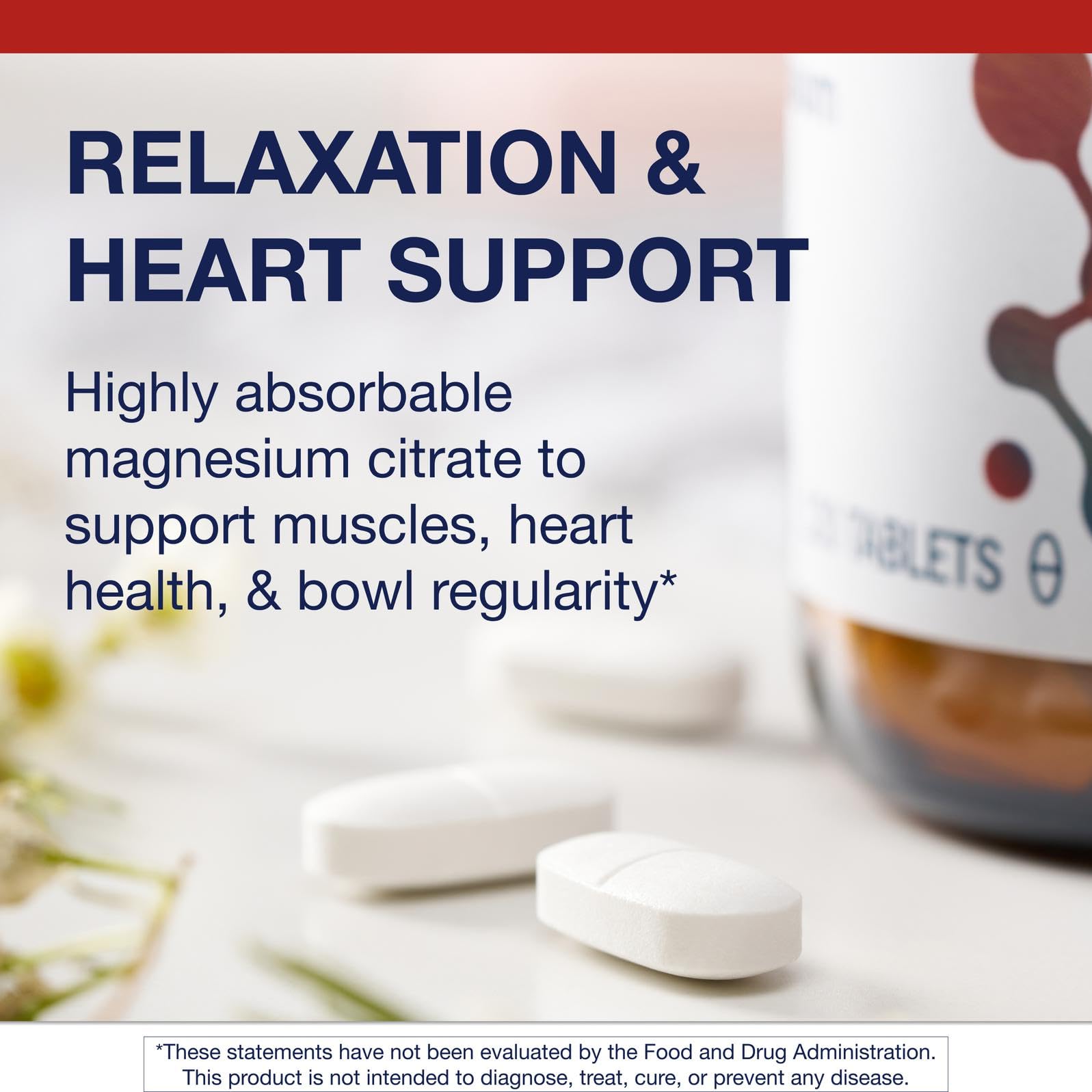 Metagenics Magnesium Citrate serving panel emphasizes calcium and magnesium balance