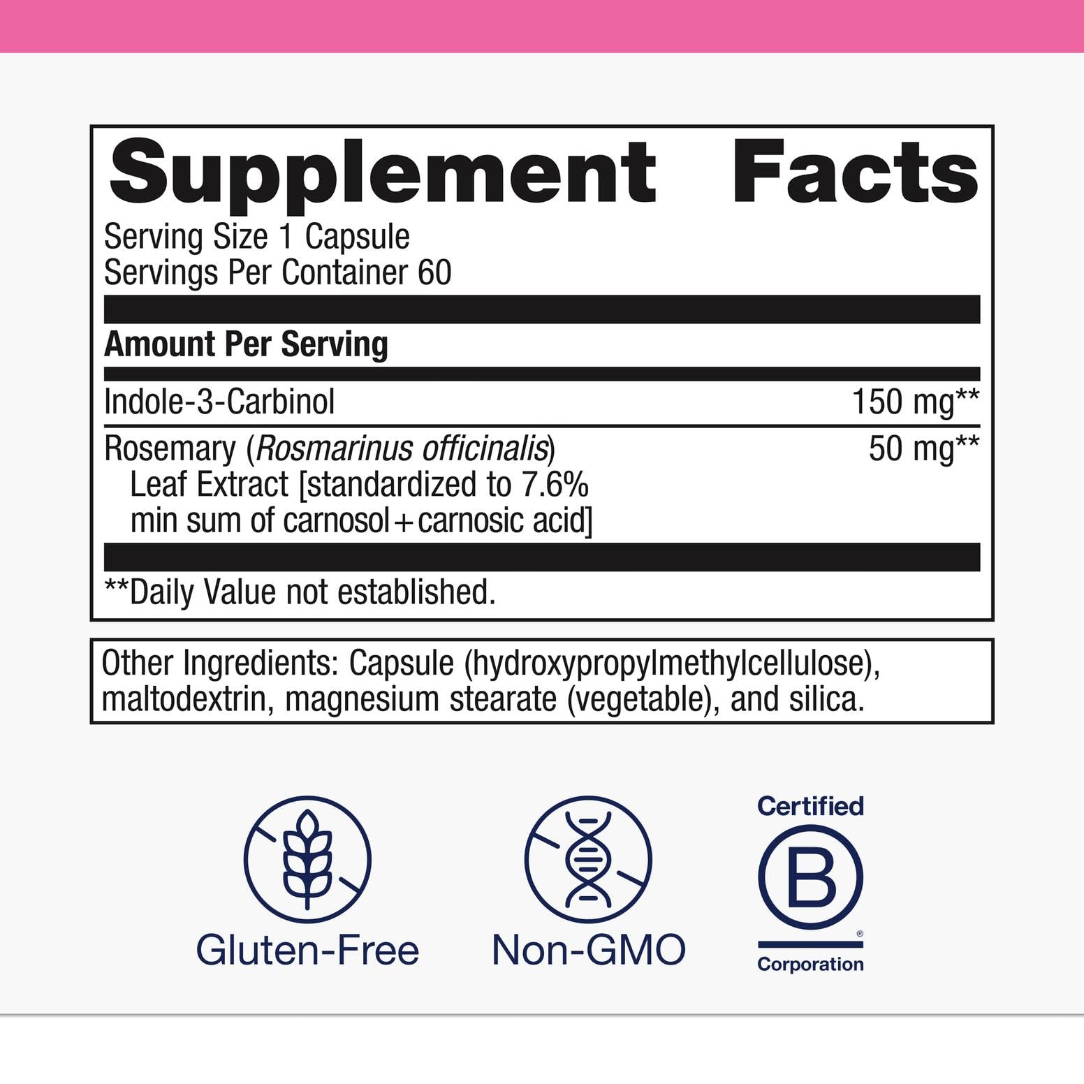 Metagenics Meta Indole-3-Carbinol bottle front displays label and vegan formula