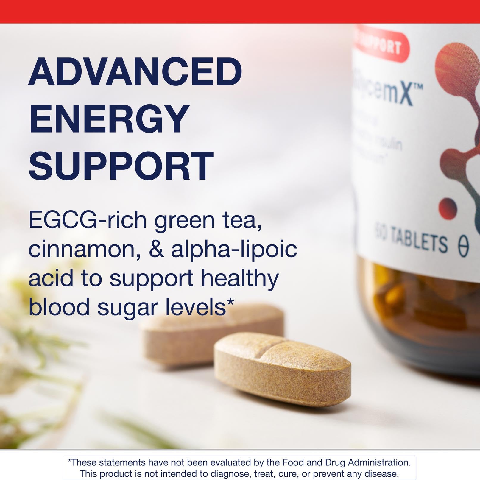 MetaGlycemX B-vitamin bottle featuring riboflavin, niacin, and methylcobalamin benefits.