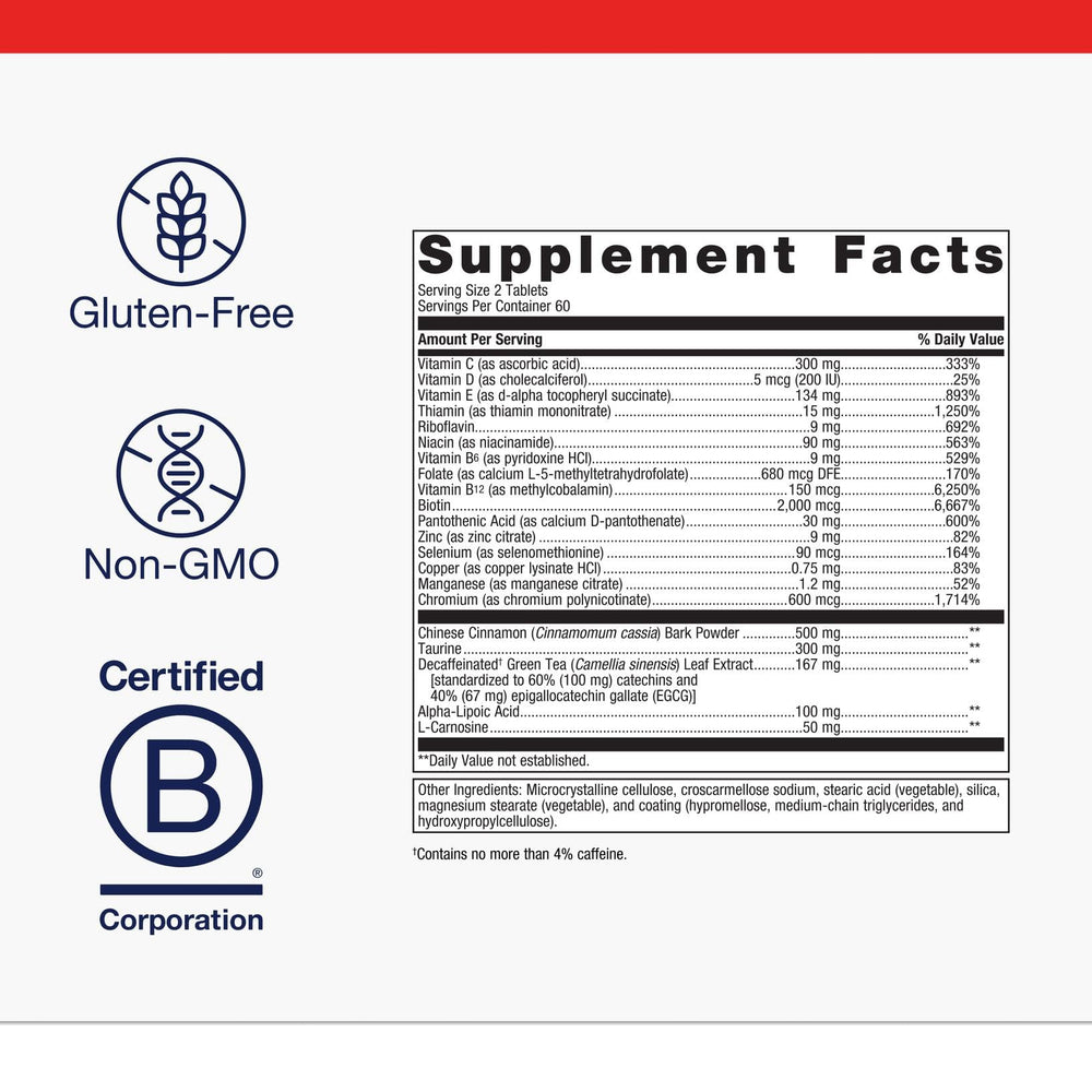 Metagenics MetaGlycemX bottle back view with ingredients and guidelines.