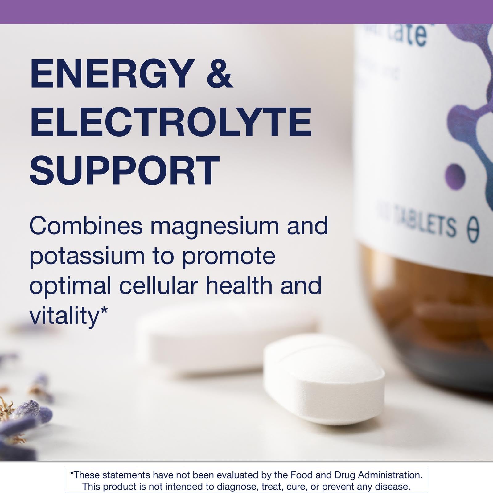 Front label of Metagenics Mg/K Aspartate packaging communicates purity and brand trust.