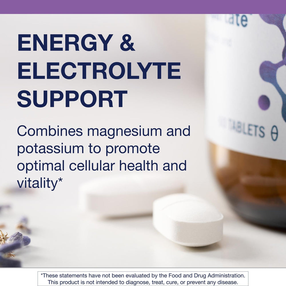 Front label of Metagenics Mg/K Aspartate packaging communicates purity and brand trust.