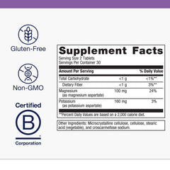 Close-up of Metagenics Mg/K Aspartate tablets highlighting highly bioavailable minerals.