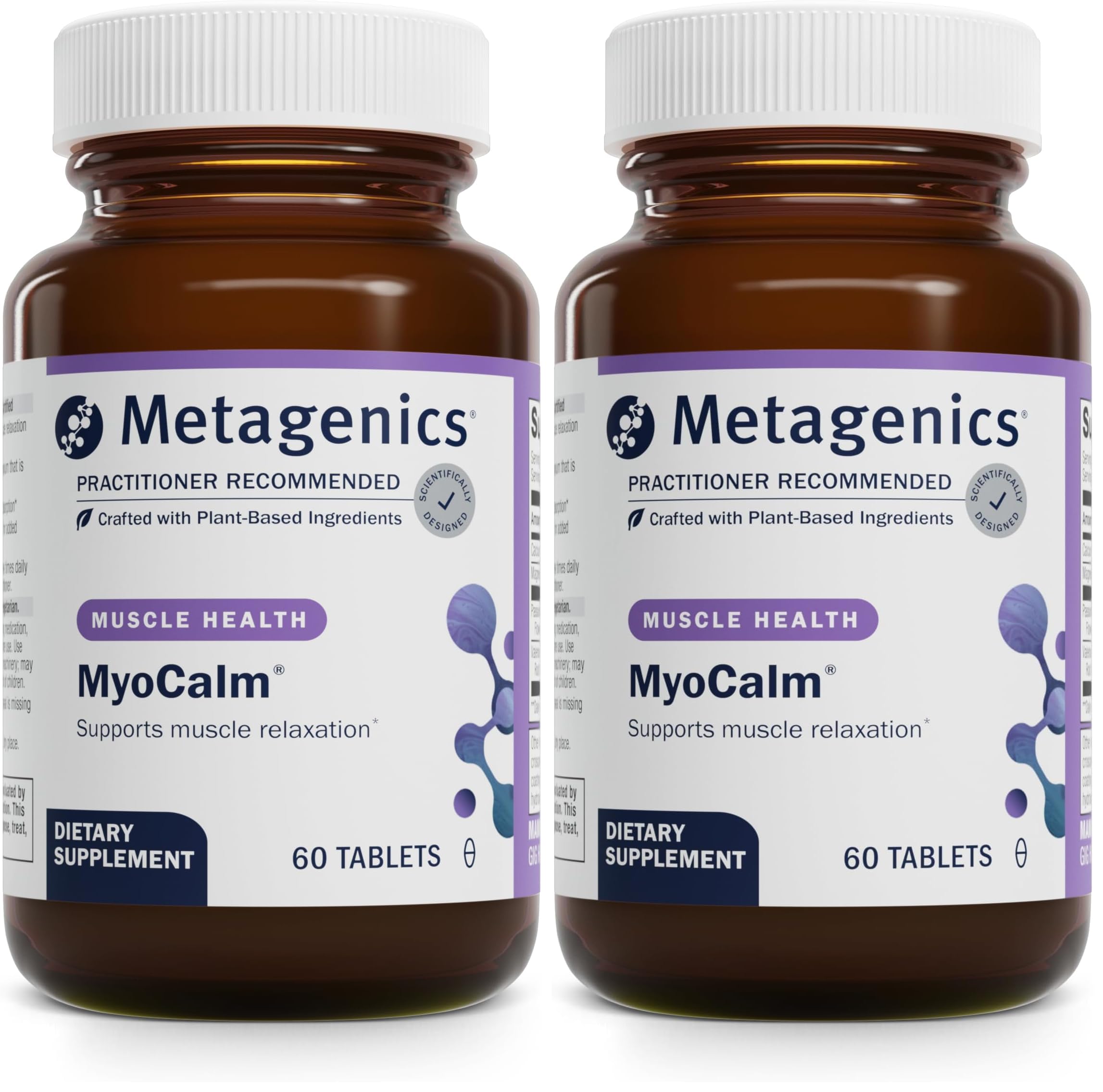 Metagenics MyoCalm bottle front showing calcium and magnesium for muscle support
