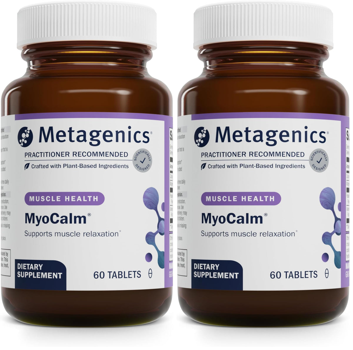 Metagenics MyoCalm bottle front showing calcium and magnesium for muscle support