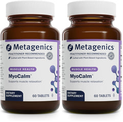 Metagenics MyoCalm bottle front showing calcium and magnesium for muscle support