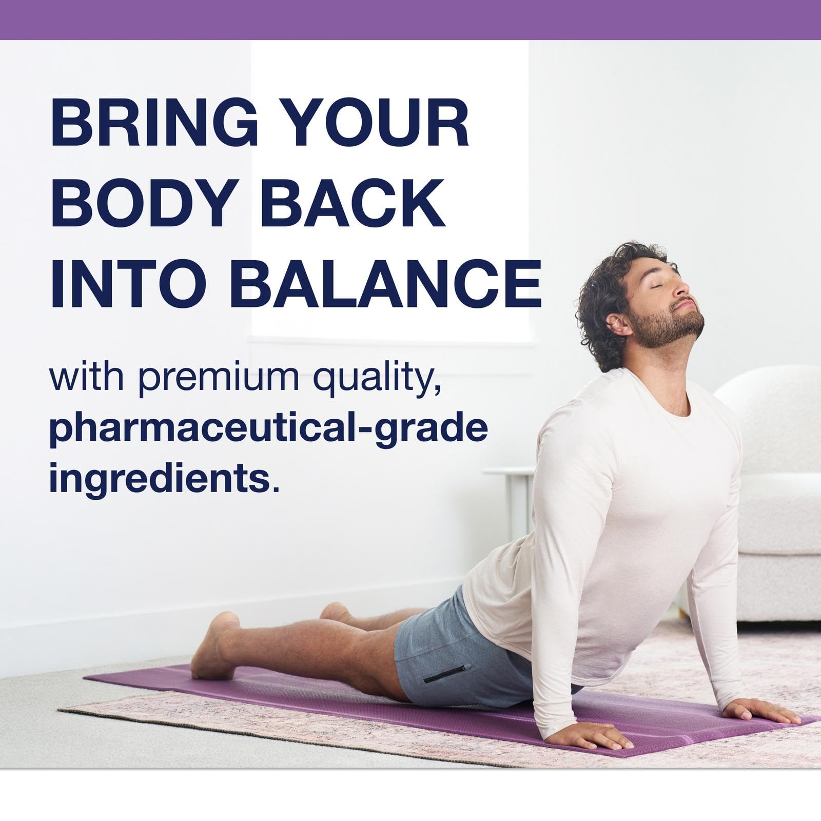 Lifestyle shot with MyoCalm suggesting nighttime calm and restful routine