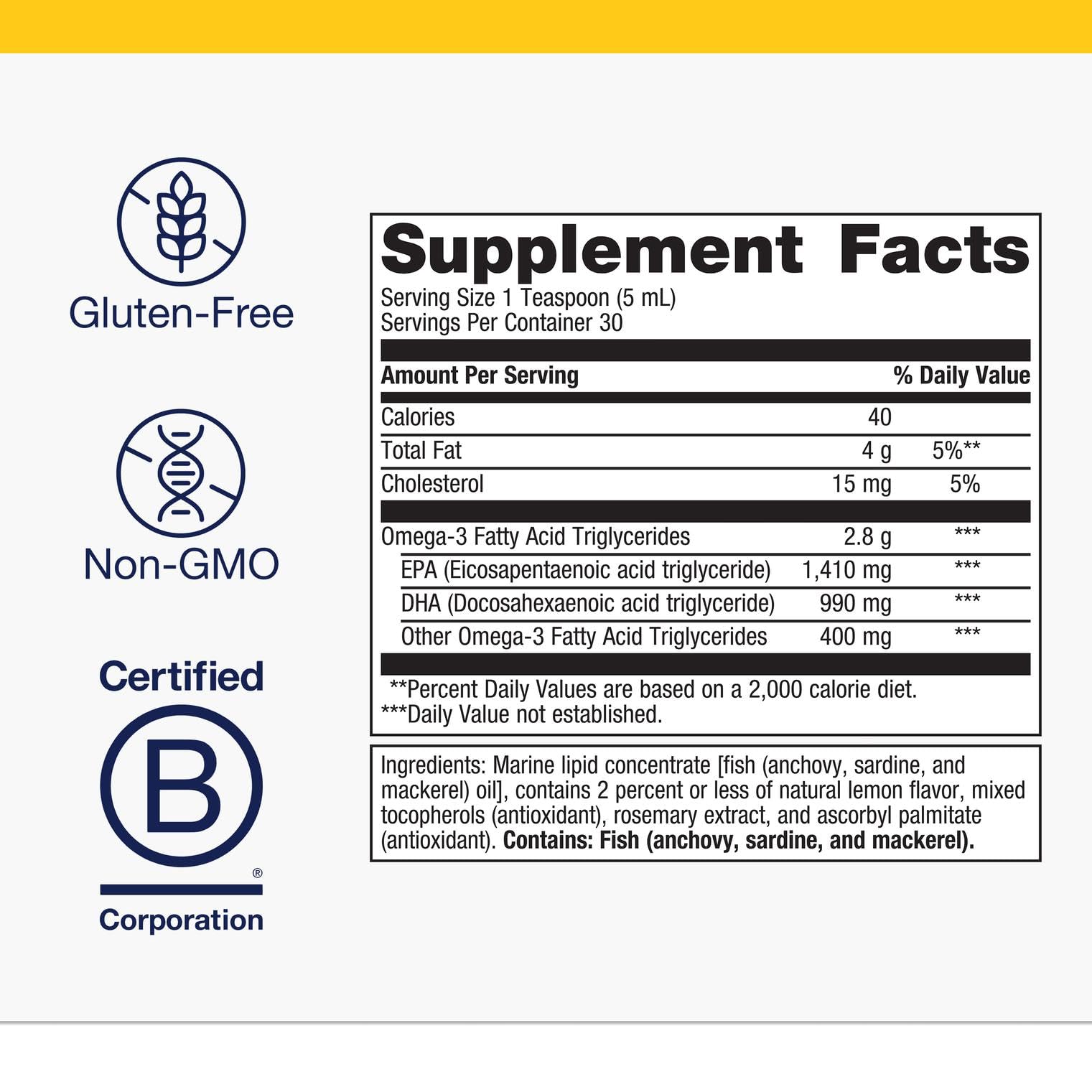 Metagenics OmegaGenics EPA-DHA 2400 label close-up highlights purity.