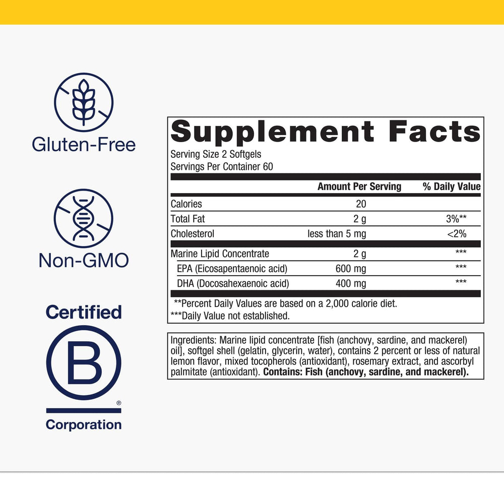 Metagenics OmegaGenics EPA-DHA 500 softgels closeup for daily cardiovascular support